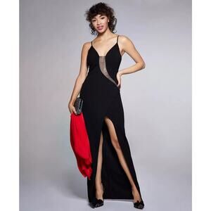 Emerald Sundae Embellished Rhinestone Mesh Bodycon Fitted Gown Black S